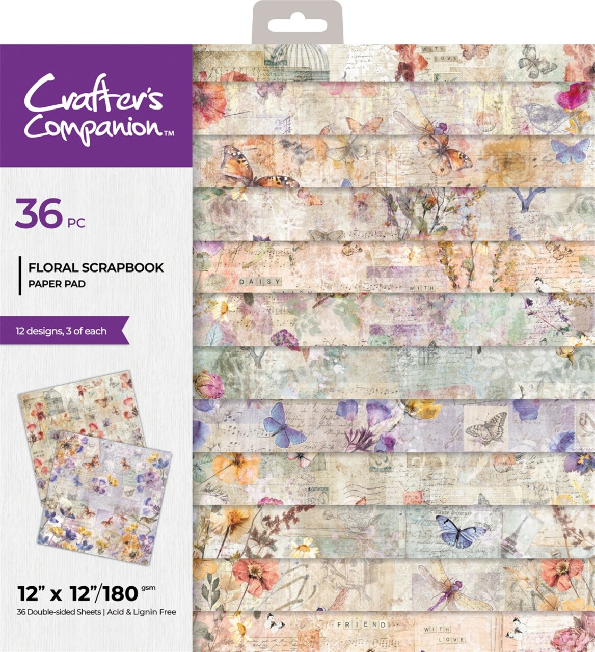 Crafter's Companion Paper Pad 12"X12"-Floral Scrapbook